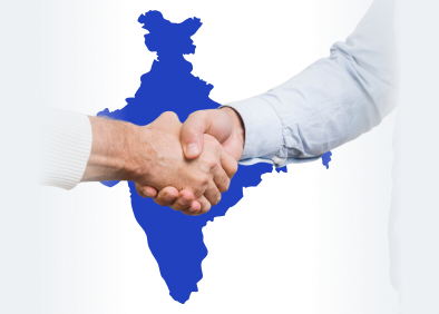 Graphic showing a handshake over a map of India